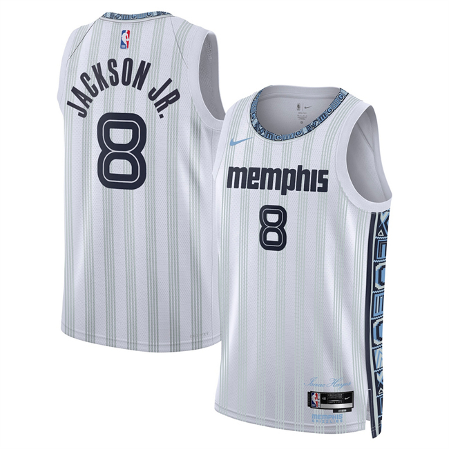 Men's Memphis Grizzlies #8 Jaren Jackson Jr. White 2025/26 City Edition Stitched Basketball Jersey